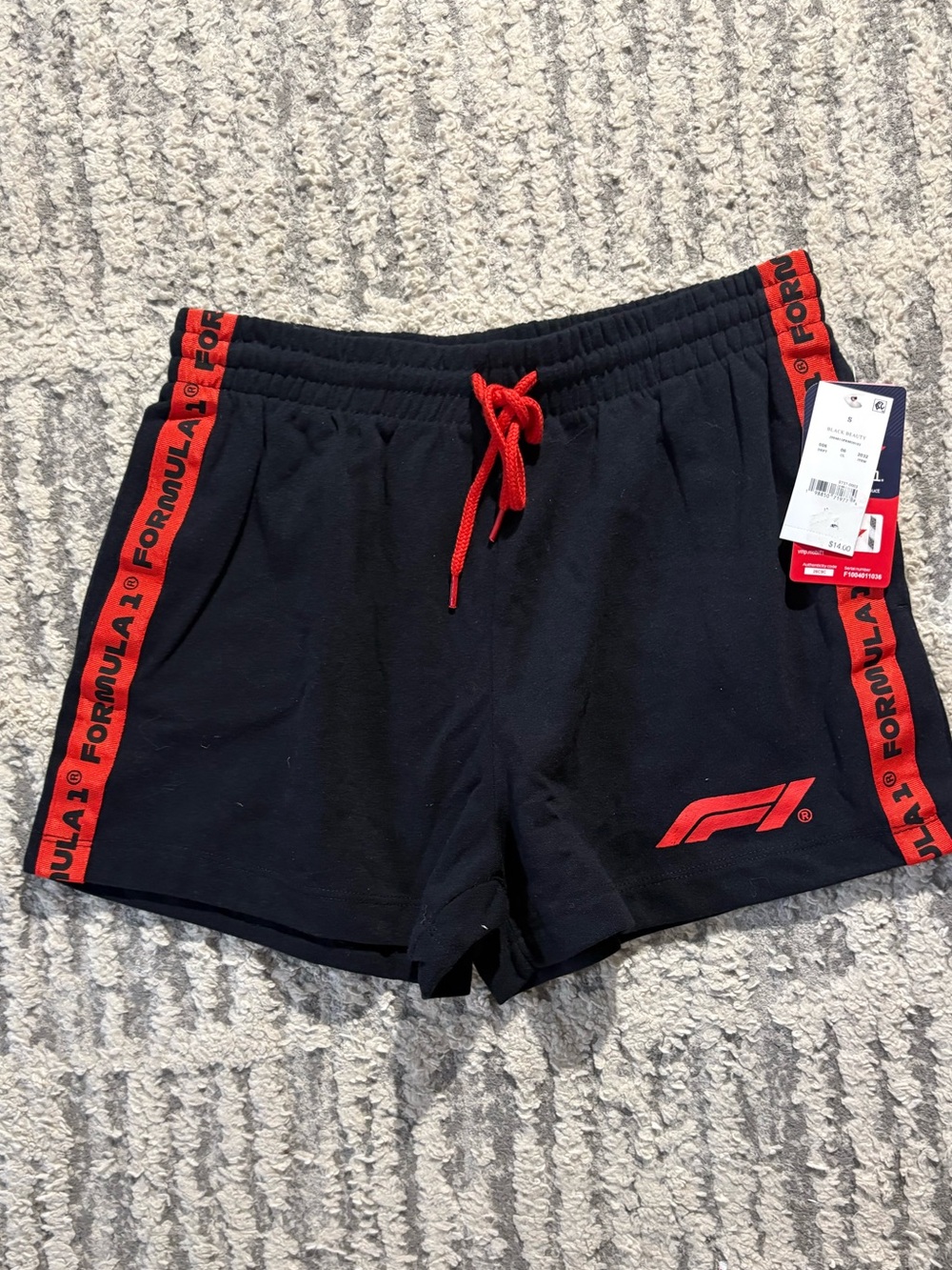 NWT Formula 1 black red booty shorts fabric comfy drawstring size S